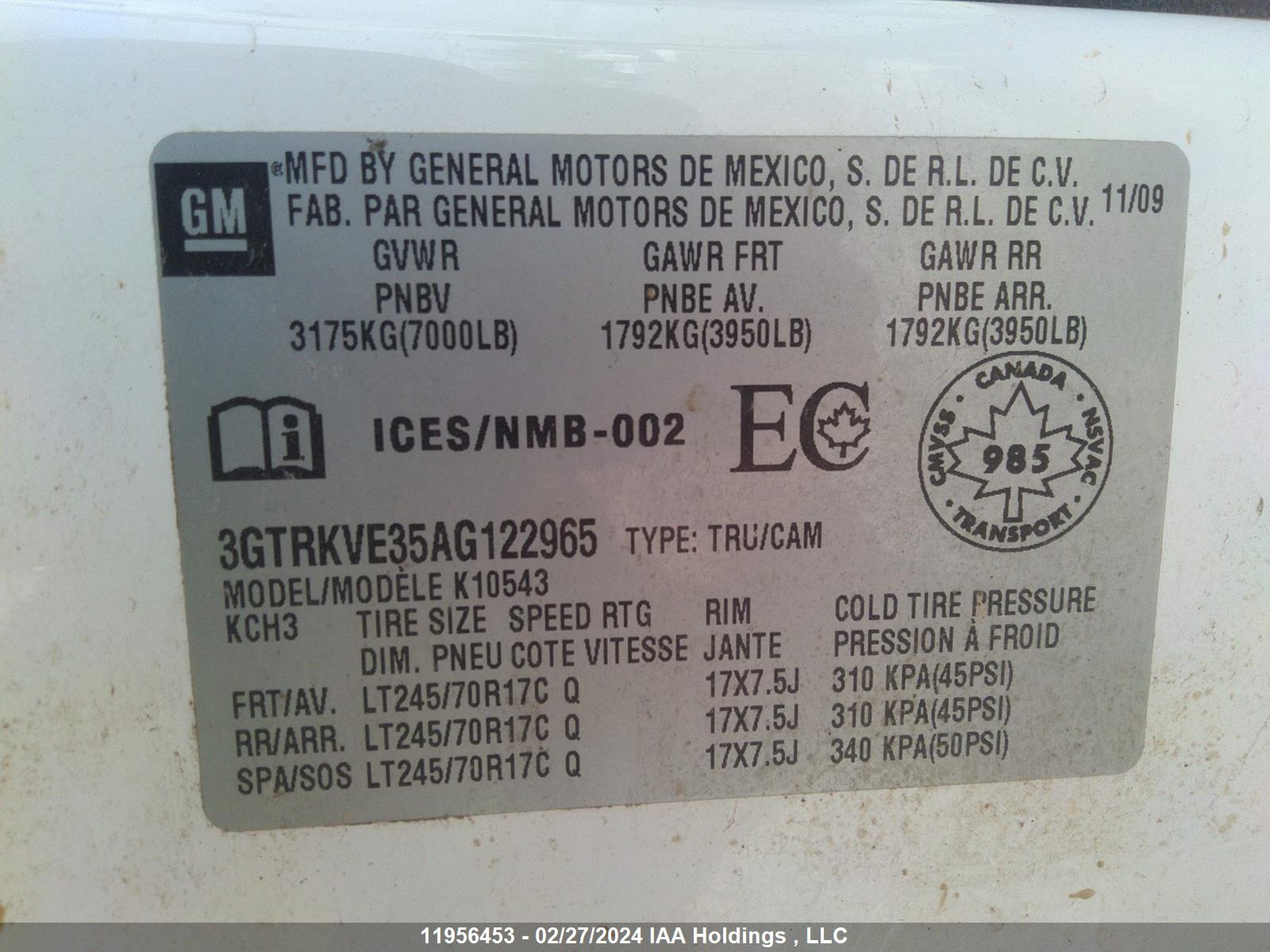 Photo 8 VIN: 3GTRKVE35AG122965 - GMC SIERRA 