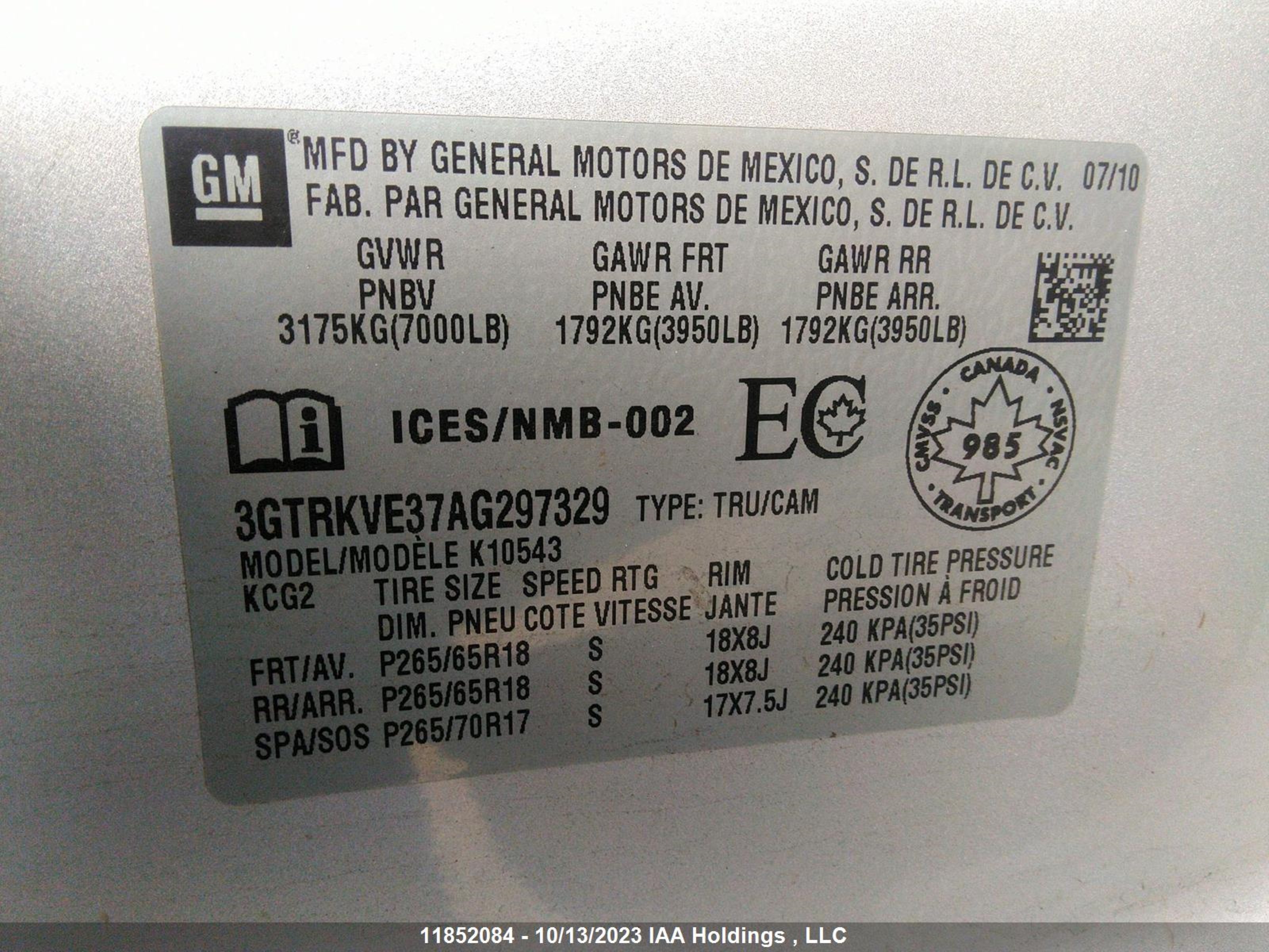 Photo 8 VIN: 3GTRKVE37AG297329 - GMC SIERRA 