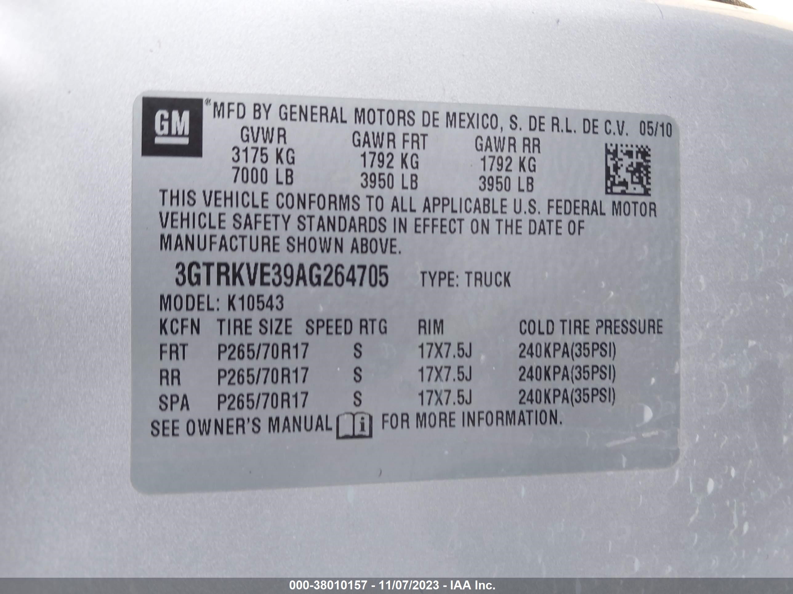 Photo 8 VIN: 3GTRKVE39AG264705 - GMC SIERRA 