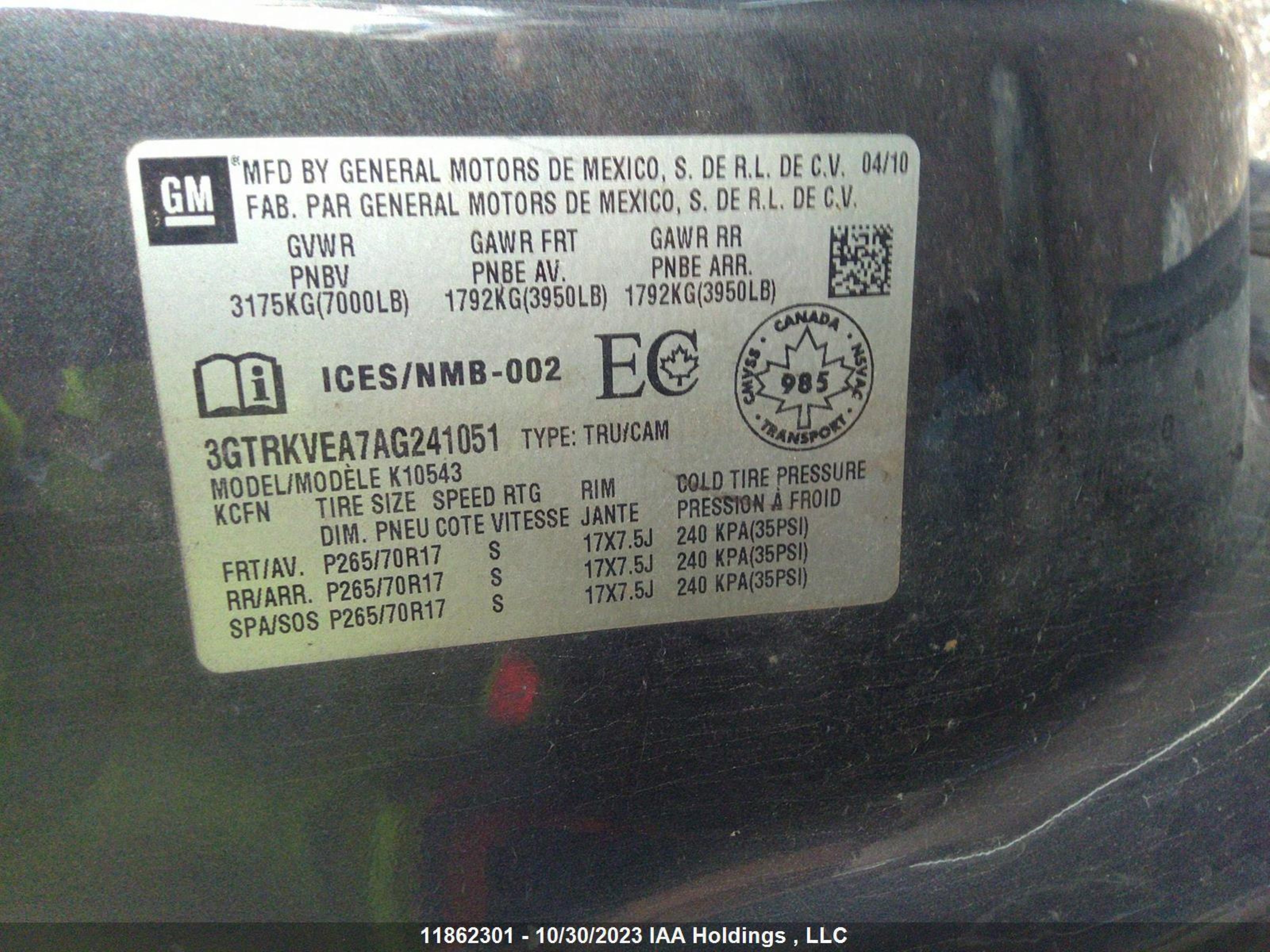 Photo 9 VIN: 3GTRKVEA7AG241051 - GMC SIERRA 