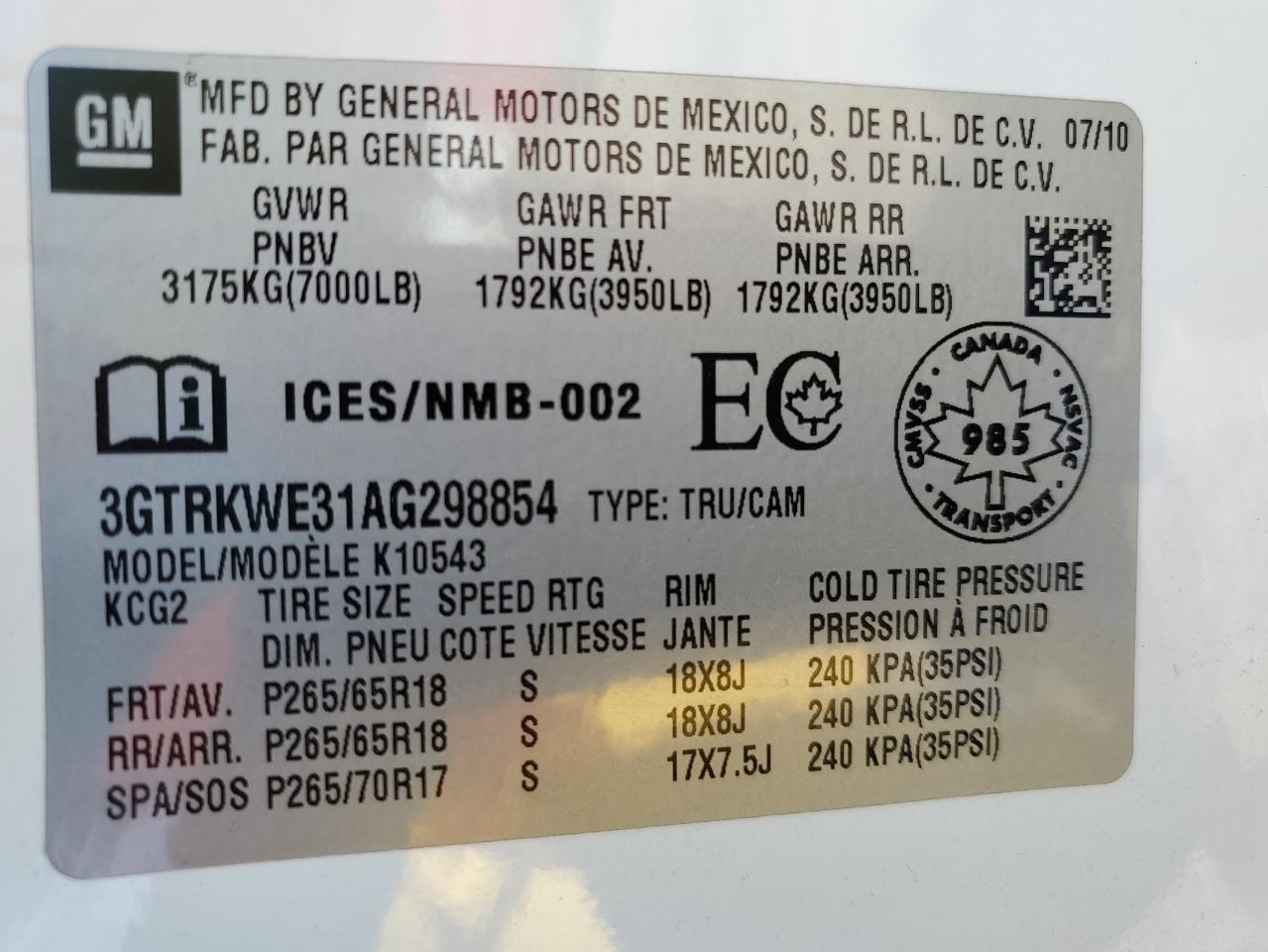 Photo 11 VIN: 3GTRKWE31AG298854 - GMC SIERRA 