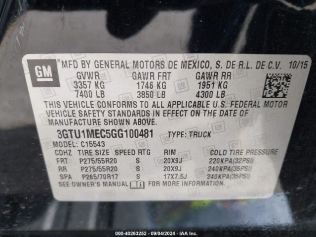 Photo 8 VIN: 3GTU1MEC5GG100481 - GMC SIERRA 