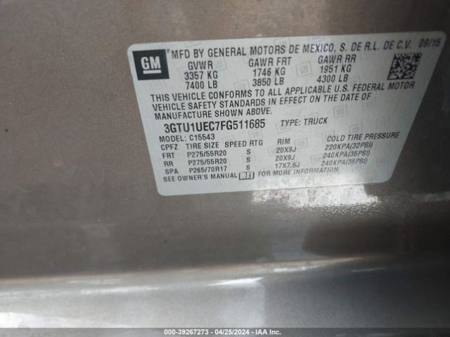 Photo 8 VIN: 3GTU1UEC7FG511685 - GMC SIERRA 1500 