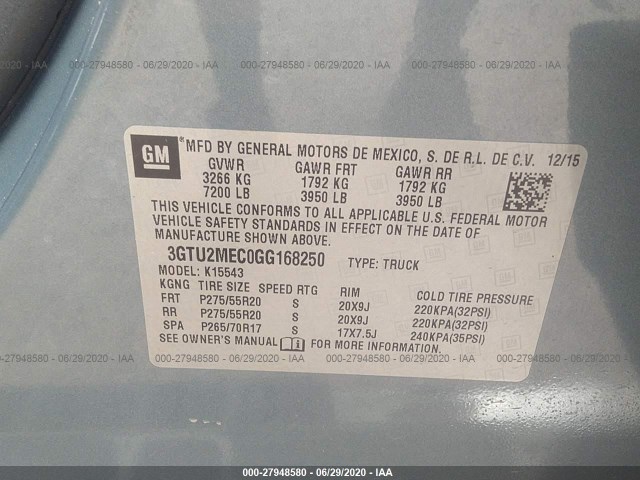 Photo 8 VIN: 3GTU2MEC0GG168250 - GMC SIERRA 1500 