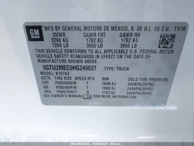 Photo 8 VIN: 3GTU2MEC0HG249637 - GMC SIERRA 1500 