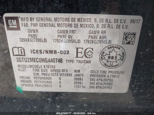 Photo 8 VIN: 3GTU2MEC0HG440748 - GMC SIERRA 1500 