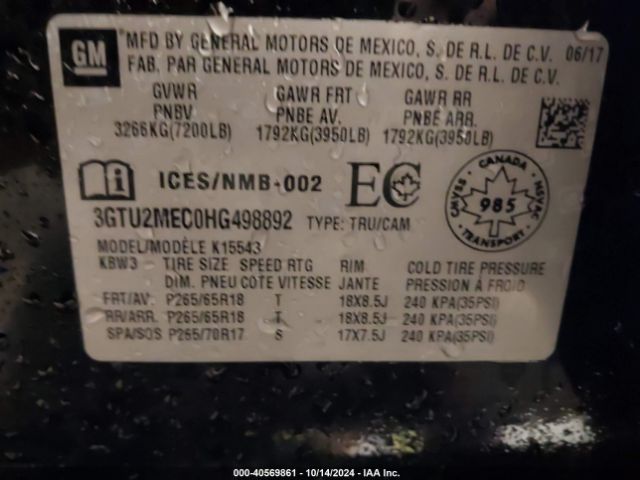 Photo 8 VIN: 3GTU2MEC0HG498892 - GMC SIERRA 