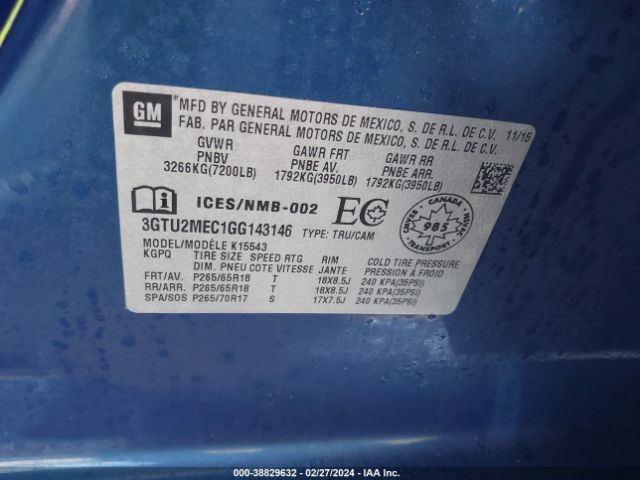 Photo 8 VIN: 3GTU2MEC1GG143146 - GMC SIERRA 1500 