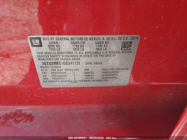 Photo 8 VIN: 3GTU2MEC1GG241173 - GMC SIERRA 