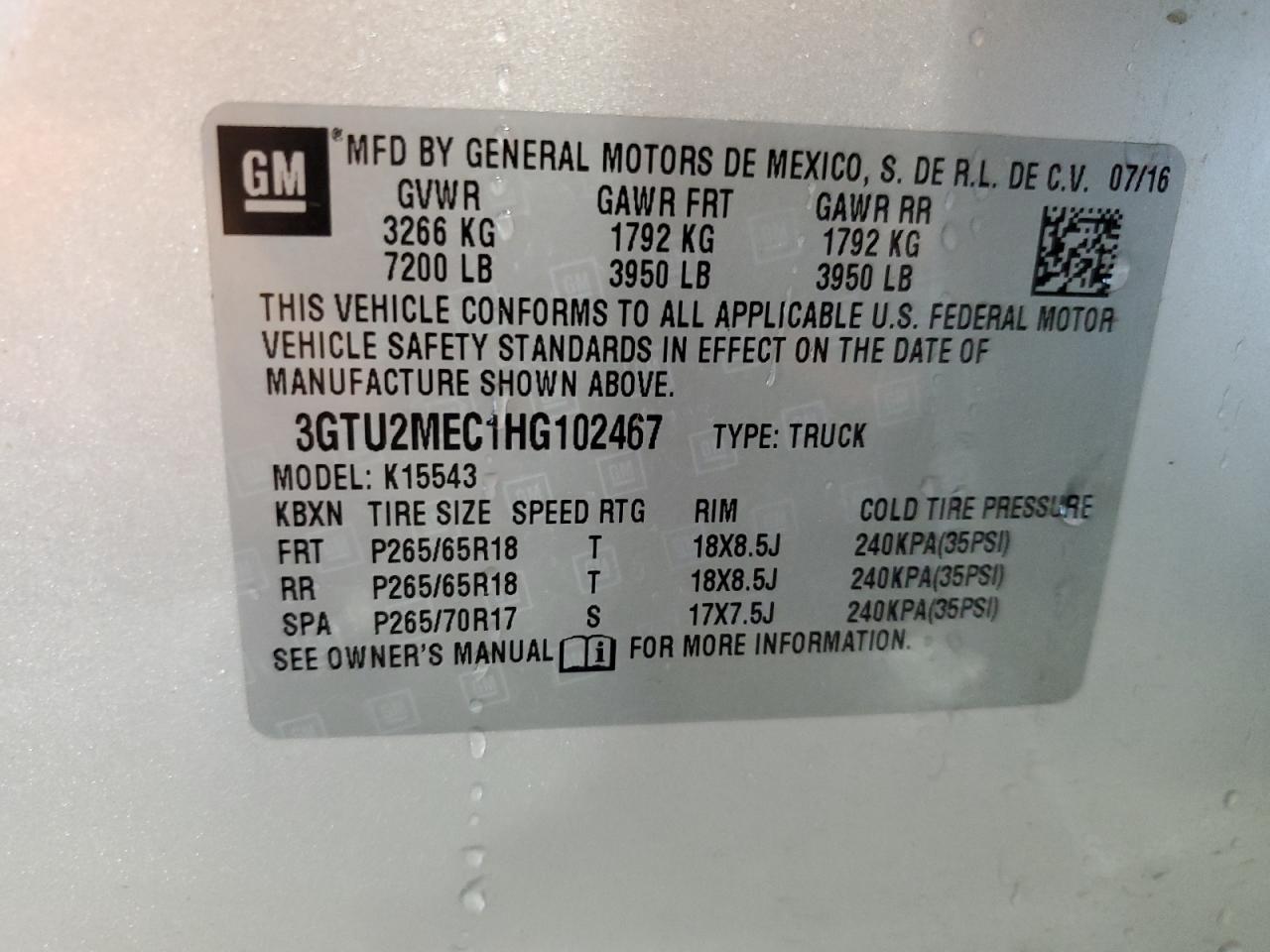 Photo 11 VIN: 3GTU2MEC1HG102467 - GMC SIERRA 