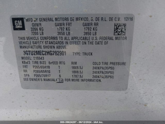 Photo 8 VIN: 3GTU2MEC2HG282901 - GMC SIERRA 