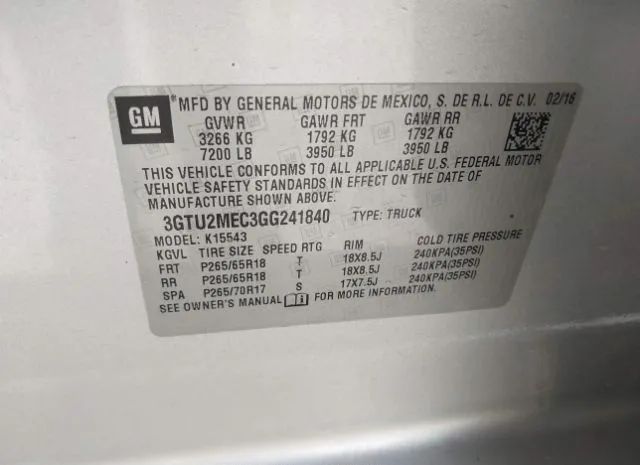 Photo 8 VIN: 3GTU2MEC3GG241840 - GMC SIERRA 1500 