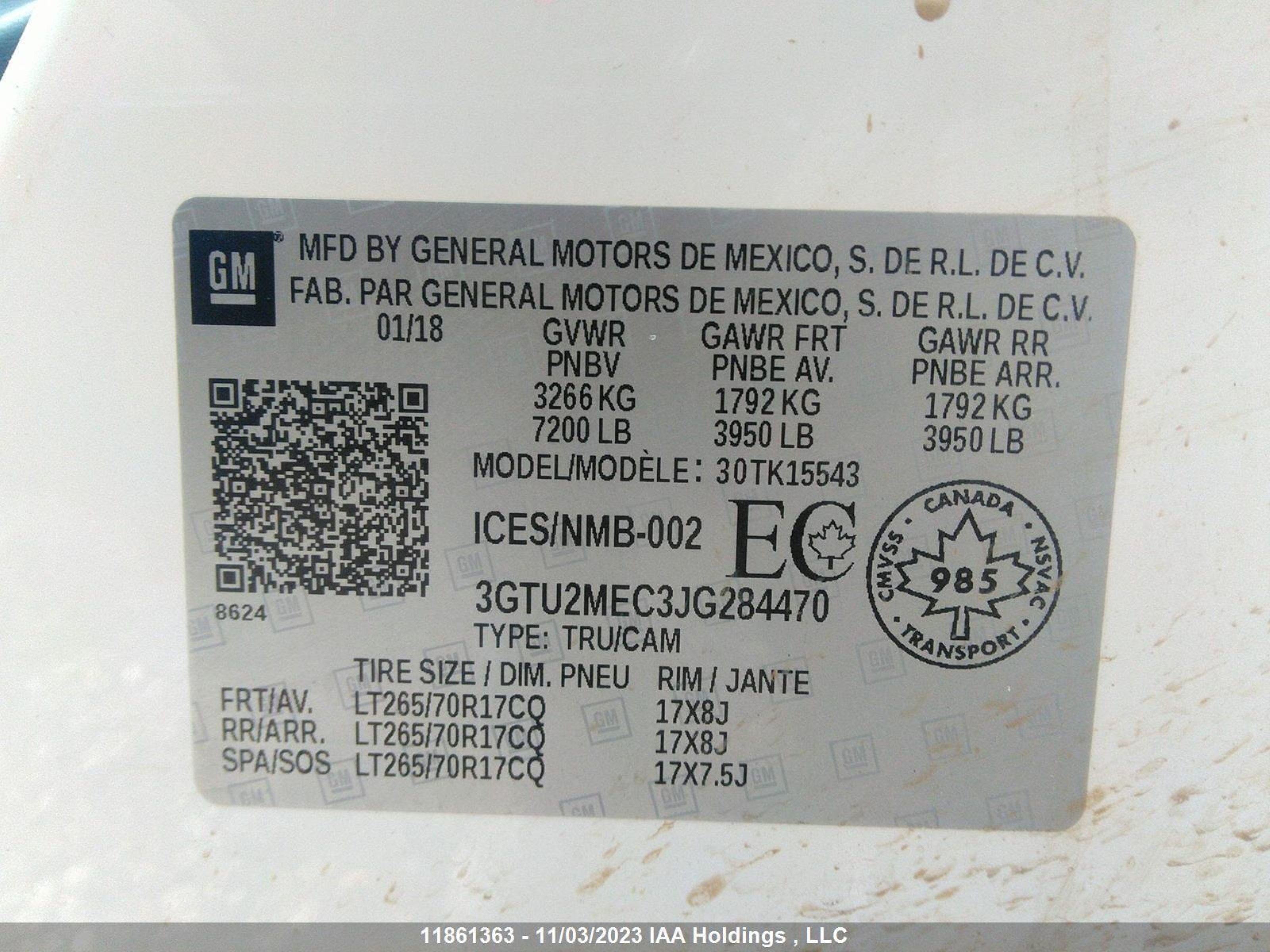 Photo 8 VIN: 3GTU2MEC3JG284470 - GMC SIERRA 