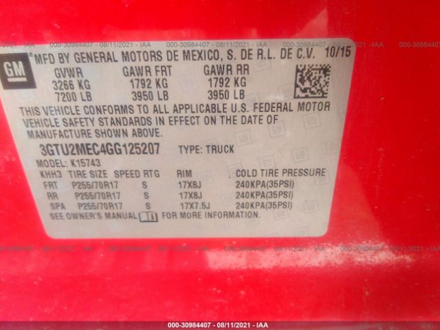 Photo 8 VIN: 3GTU2MEC4GG125207 - GMC SIERRA 1500 