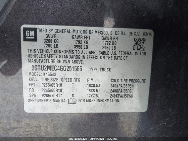 Photo 8 VIN: 3GTU2MEC4GG251566 - GMC SIERRA 