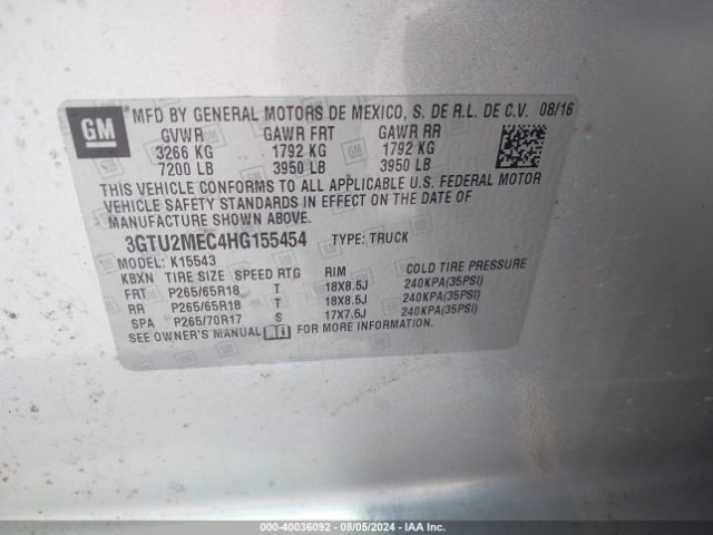 Photo 8 VIN: 3GTU2MEC4HG155454 - GMC SIERRA 