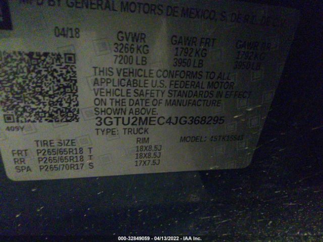 Photo 8 VIN: 3GTU2MEC4JG368295 - GMC SIERRA 1500 