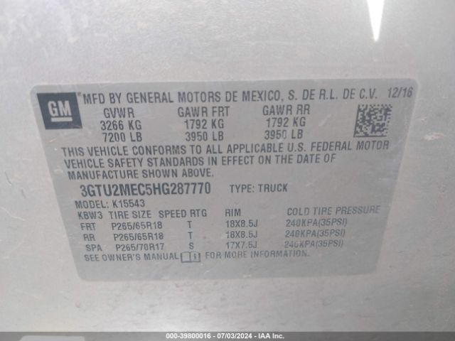 Photo 8 VIN: 3GTU2MEC5HG287770 - GMC SIERRA 