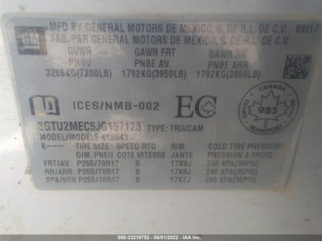 Photo 8 VIN: 3GTU2MEC5JG157123 - GMC SIERRA 1500 