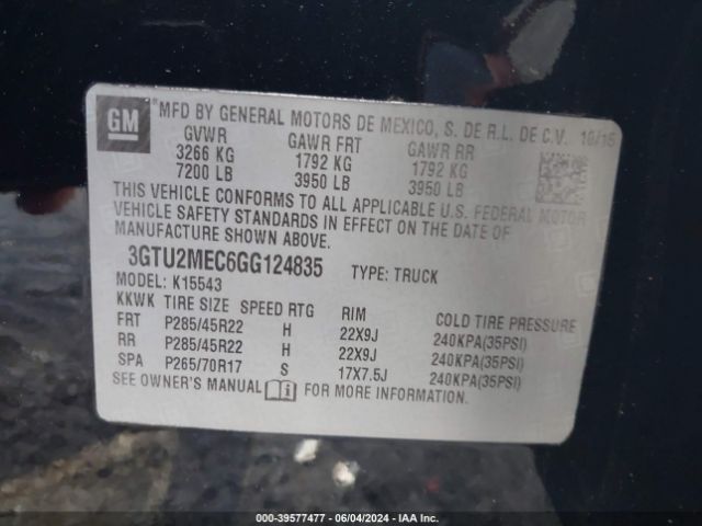 Photo 8 VIN: 3GTU2MEC6GG124835 - GMC SIERRA 