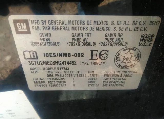 Photo 8 VIN: 3GTU2MEC6HG474452 - GMC SIERRA 1500 