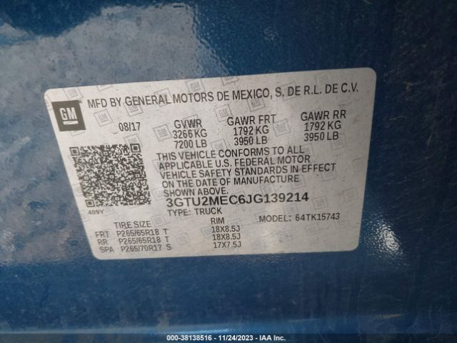 Photo 8 VIN: 3GTU2MEC6JG139214 - GMC SIERRA 1500 