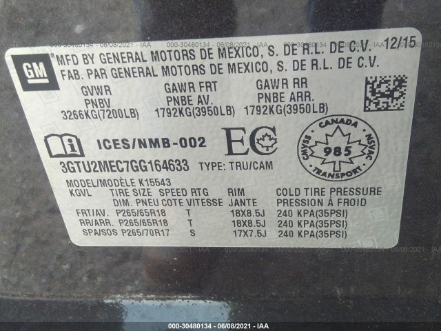 Photo 8 VIN: 3GTU2MEC7GG164633 - GMC SIERRA 1500 