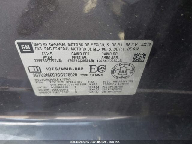 Photo 8 VIN: 3GTU2MEC7GG278020 - GMC SIERRA 