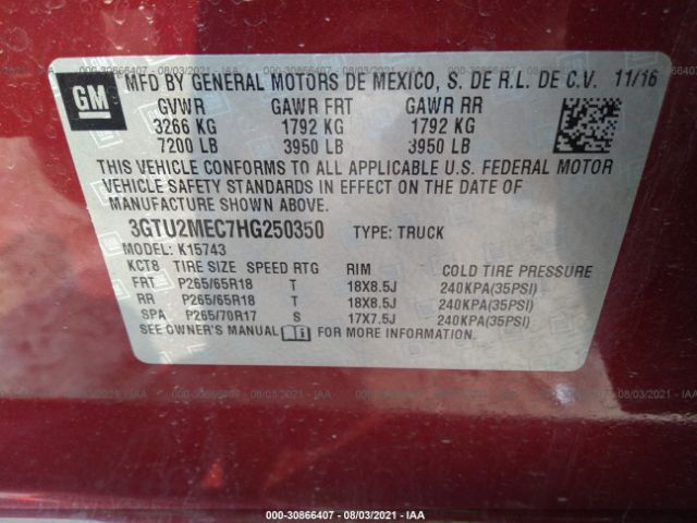 Photo 8 VIN: 3GTU2MEC7HG250350 - GMC SIERRA 1500 