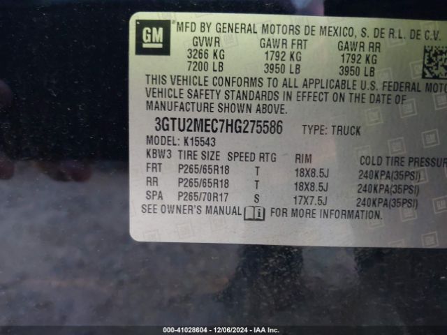 Photo 8 VIN: 3GTU2MEC7HG275586 - GMC SIERRA 