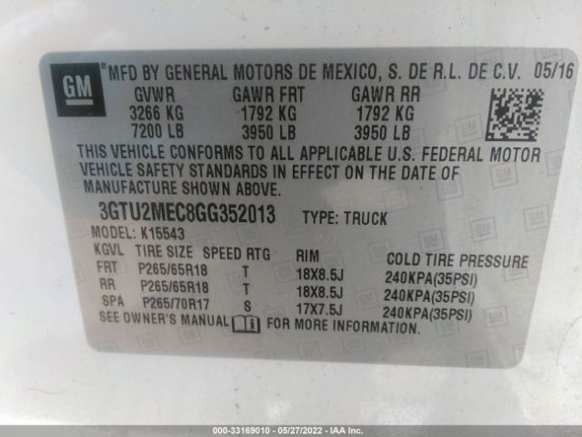 Photo 8 VIN: 3GTU2MEC8GG352013 - GMC SIERRA 1500 