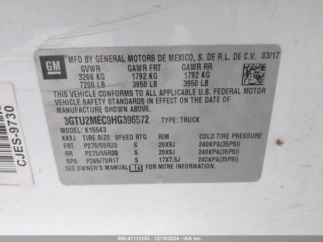 Photo 8 VIN: 3GTU2MEC9HG396572 - GMC SIERRA 