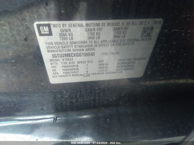 Photo 8 VIN: 3GTU2MECXGG109545 - GMC SIERRA 