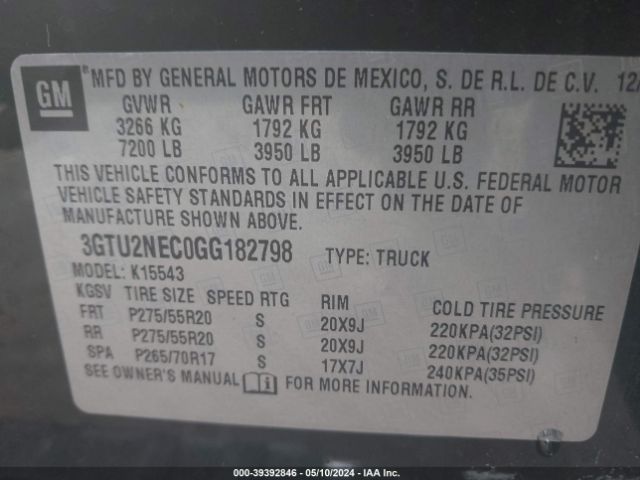 Photo 8 VIN: 3GTU2NEC0GG182798 - GMC SIERRA 