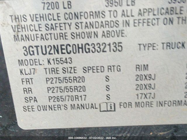 Photo 8 VIN: 3GTU2NEC0HG332135 - GMC SIERRA 1500 