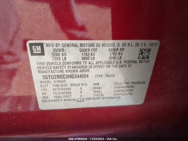 Photo 8 VIN: 3GTU2NEC0HG344804 - GMC SIERRA 1500 