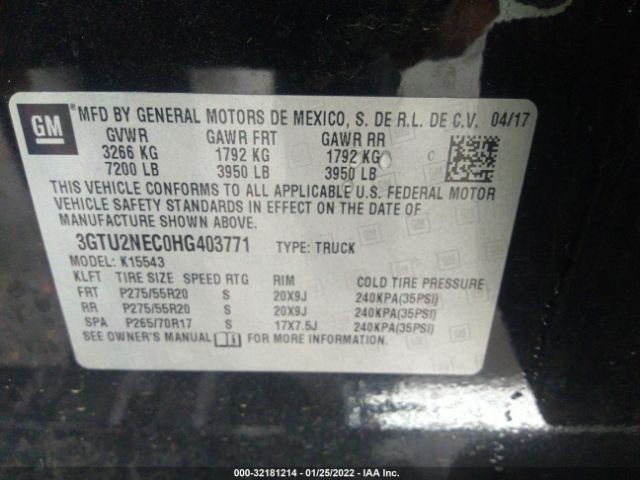 Photo 8 VIN: 3GTU2NEC0HG403771 - GMC SIERRA 1500 