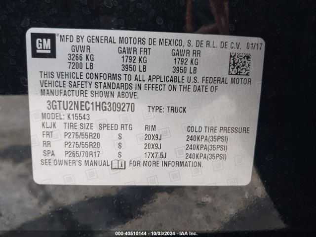 Photo 8 VIN: 3GTU2NEC1HG309270 - GMC SIERRA 