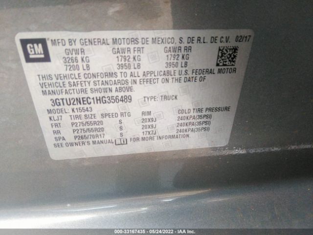 Photo 8 VIN: 3GTU2NEC1HG356489 - GMC SIERRA 1500 