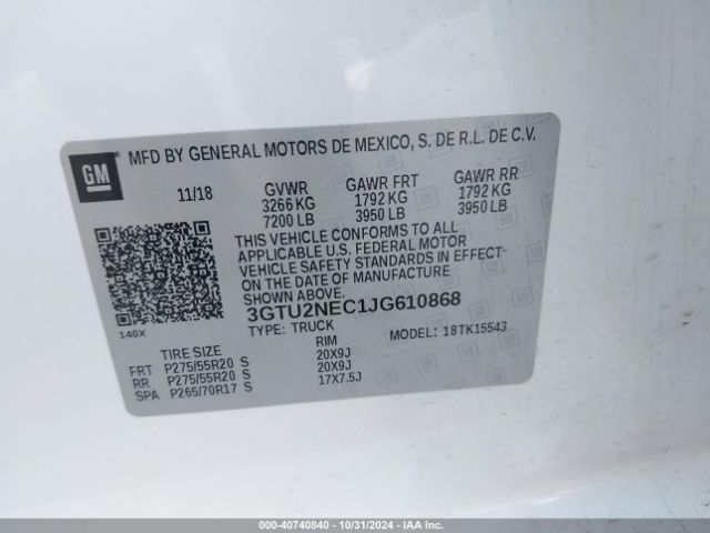 Photo 8 VIN: 3GTU2NEC1JG610868 - GMC SIERRA 