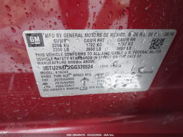 Photo 8 VIN: 3GTU2NEC2GG376524 - GMC SIERRA 1500 