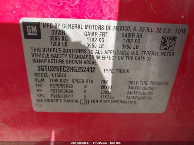 Photo 8 VIN: 3GTU2NEC2HG252402 - GMC SIERRA 1500 