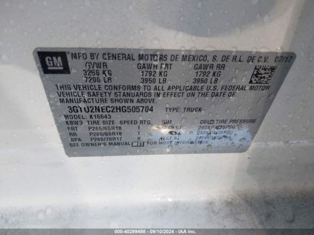 Photo 8 VIN: 3GTU2NEC2HG505704 - GMC SIERRA 