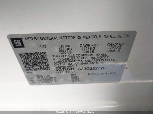 Photo 8 VIN: 3GTU2NEC2JG222726 - GMC SIERRA 