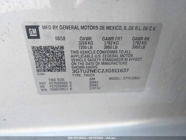 Photo 8 VIN: 3GTU2NEC2JG511637 - GMC SIERRA 1500 