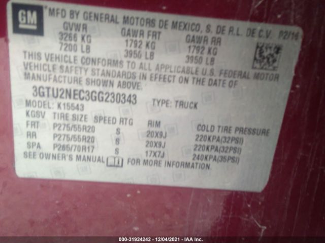 Photo 8 VIN: 3GTU2NEC3GG230343 - GMC SIERRA 1500 