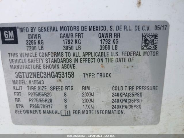 Photo 8 VIN: 3GTU2NEC3HG453158 - GMC SIERRA 