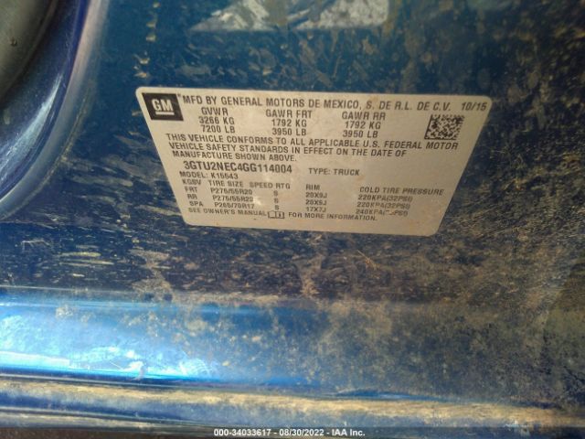 Photo 8 VIN: 3GTU2NEC4GG114004 - GMC SIERRA 1500 