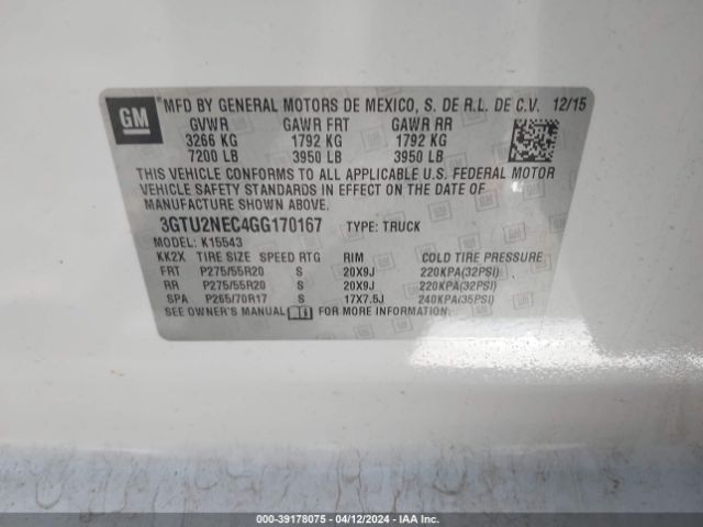 Photo 8 VIN: 3GTU2NEC4GG170167 - GMC SIERRA 1500 