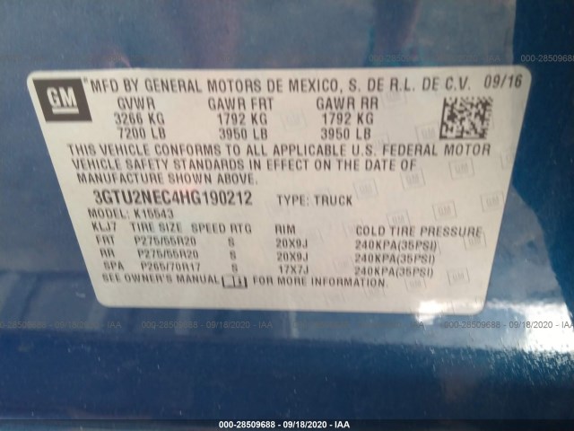 Photo 8 VIN: 3GTU2NEC4HG190212 - GMC SIERRA 1500 